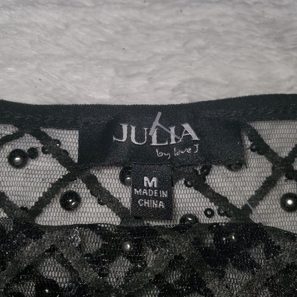 Sequin Beaded Mesh Halter Top M Color: Black - Picture 3 of 3